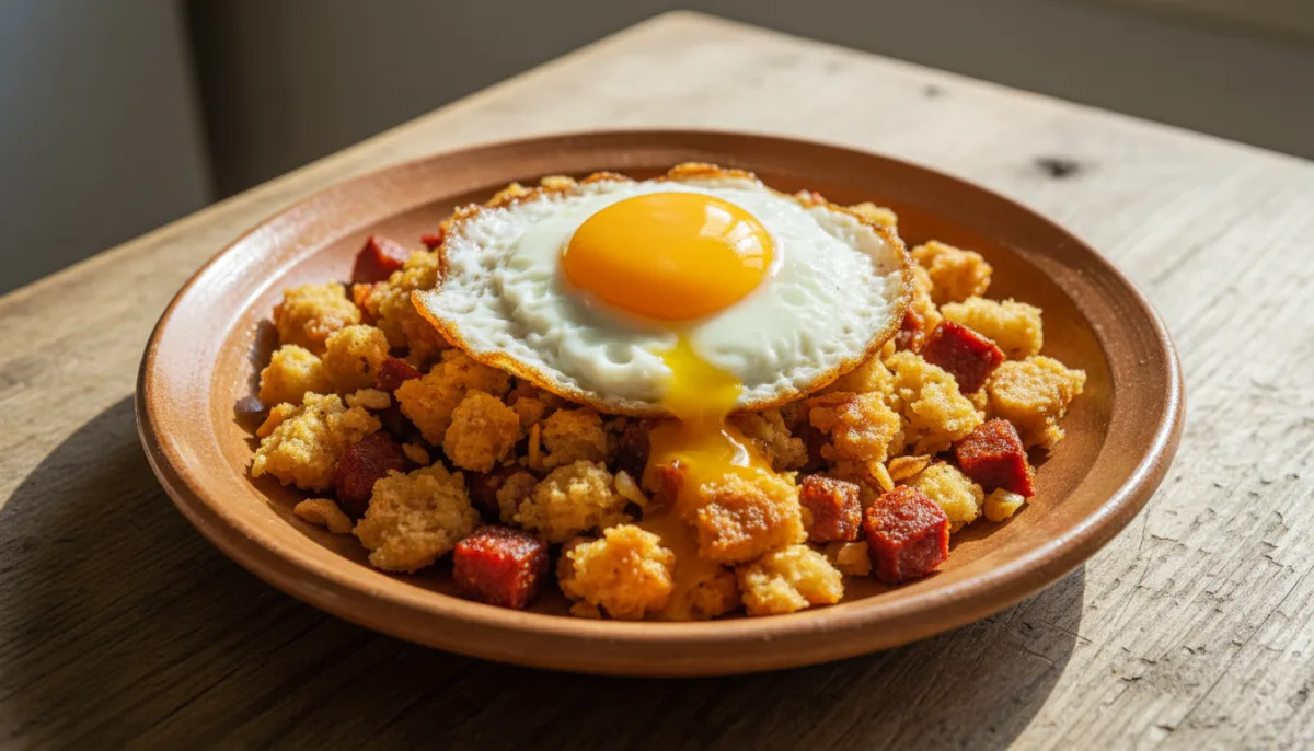 Spanish Migas with Fried Egg
