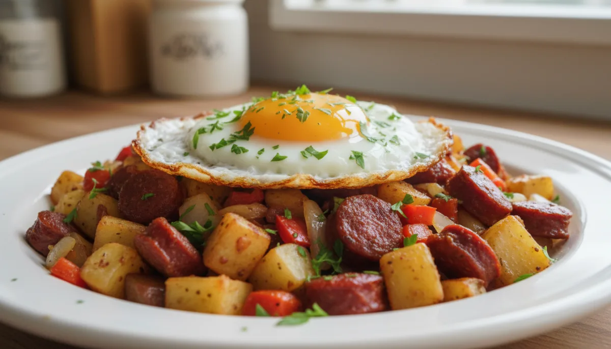 Hash Patatesh dhe Chorizo Spanjolle