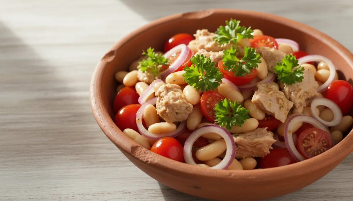 Sallatë Spanjolle me Peshk Ton, Fasule të Bardha dhe Vinaigretë Sherry
