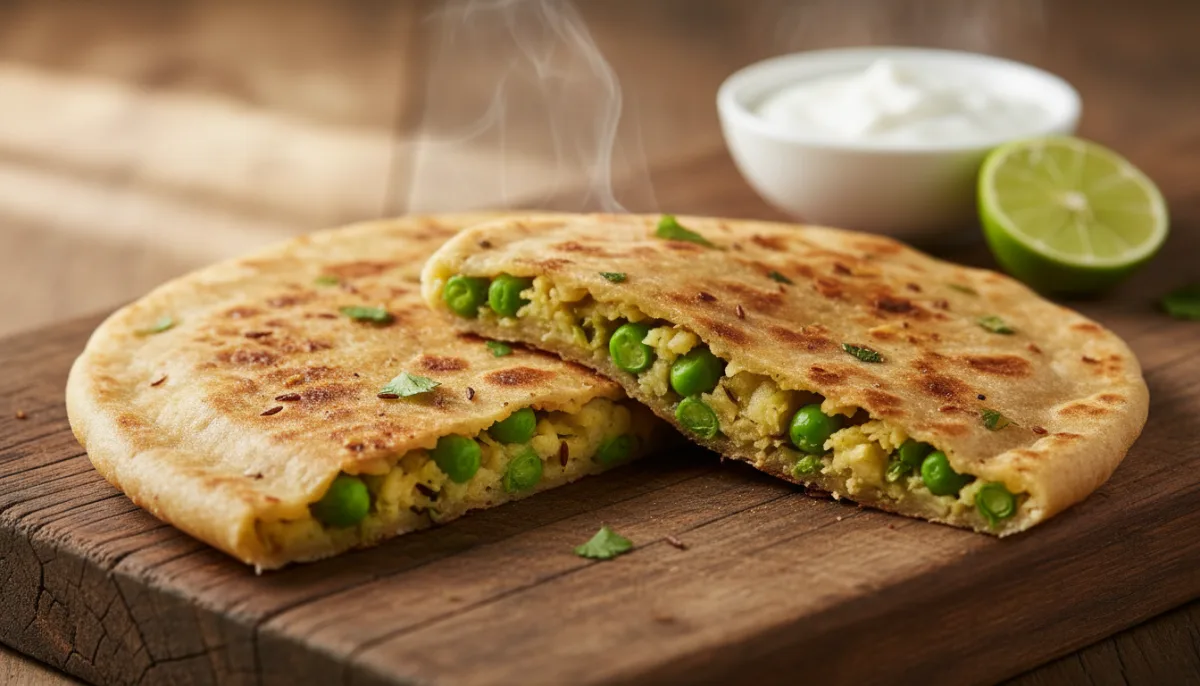 Petulla me Patate dhe Bizele të Erëzuara (Aloo Matar Paratha)