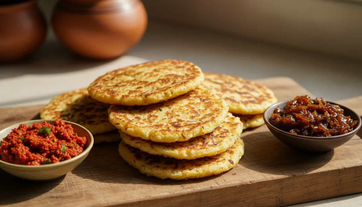 Roti Kokosi Sri Lankas me Sambol dhe Seeni Sambol