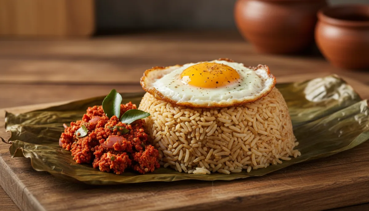 Sri Lankan Lamprais with Fiery Sambol and Fried Egg