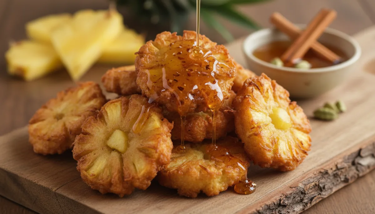 Buñuelos de Piña de Sri Lanka con Sirope de Miel Especiado