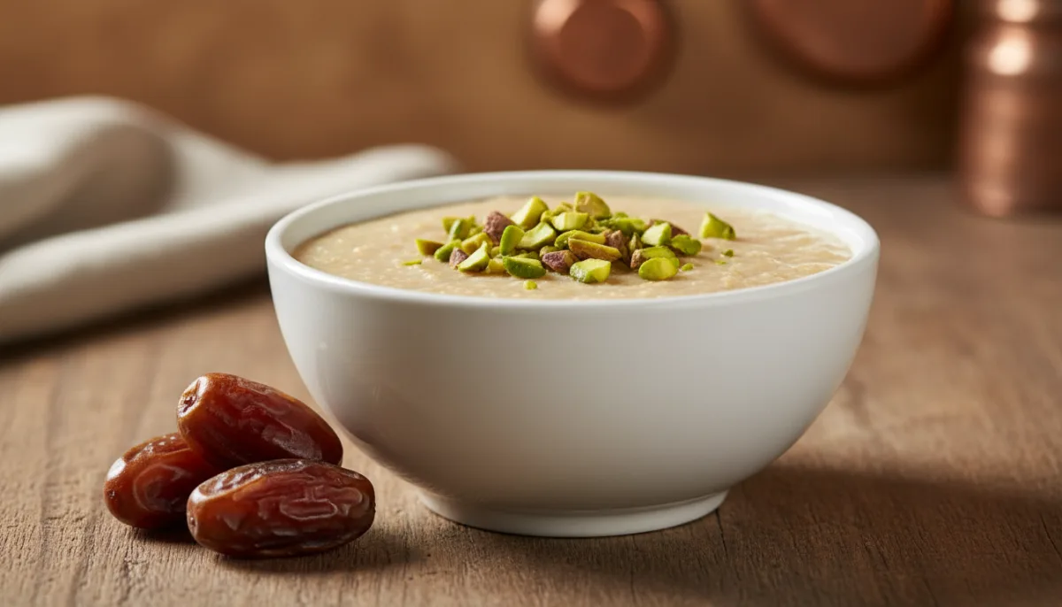 Pudín Sudanés de Dátiles y Sémola con Cardamomo y Agua de Rosas