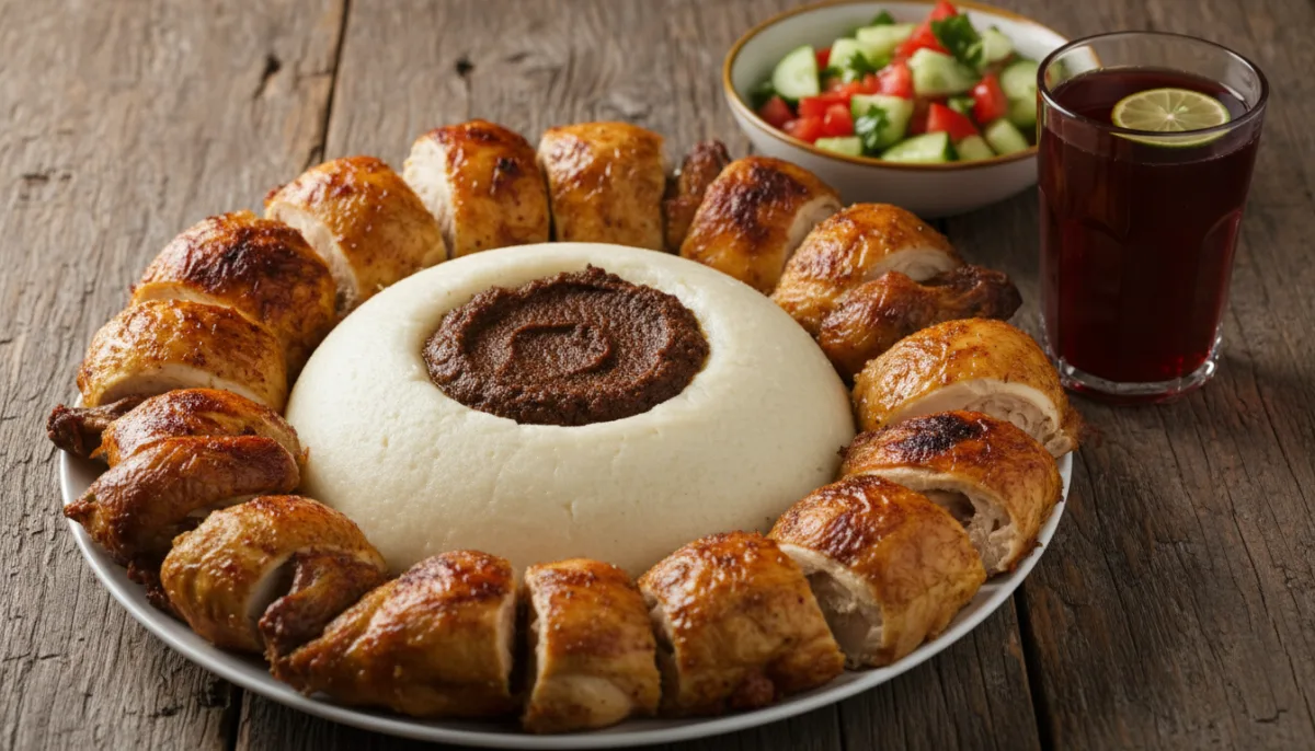 Sudanese Kawal with Asida and Roasted Chicken