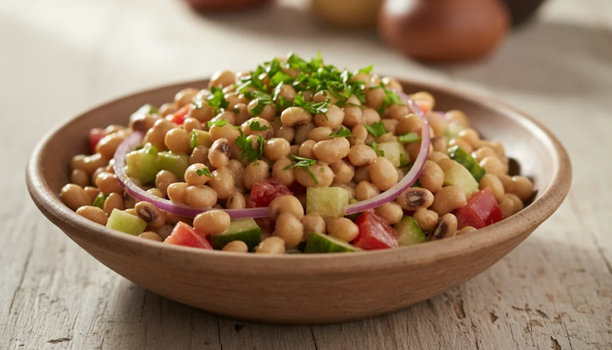 Sudanese Salata Aswad (Black-Eyed Pea Salad) with Tahini Dressing