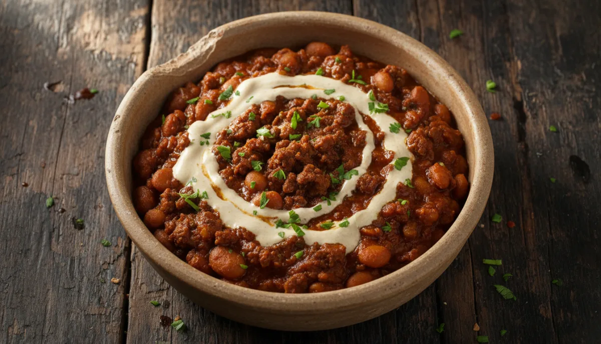 Sudanese Shahan Ful: Fava Bean Stew with Minced Meat and Tahini