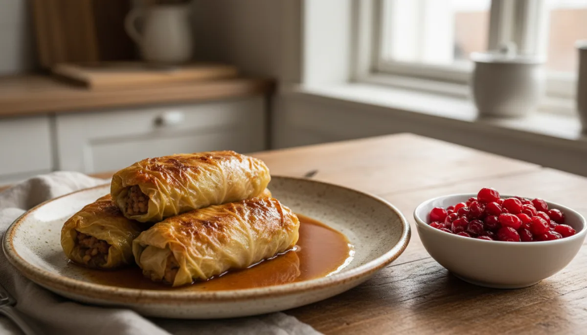 Swedish Kåldolmar (Cabbage Rolls) with Lingonberry Sauce