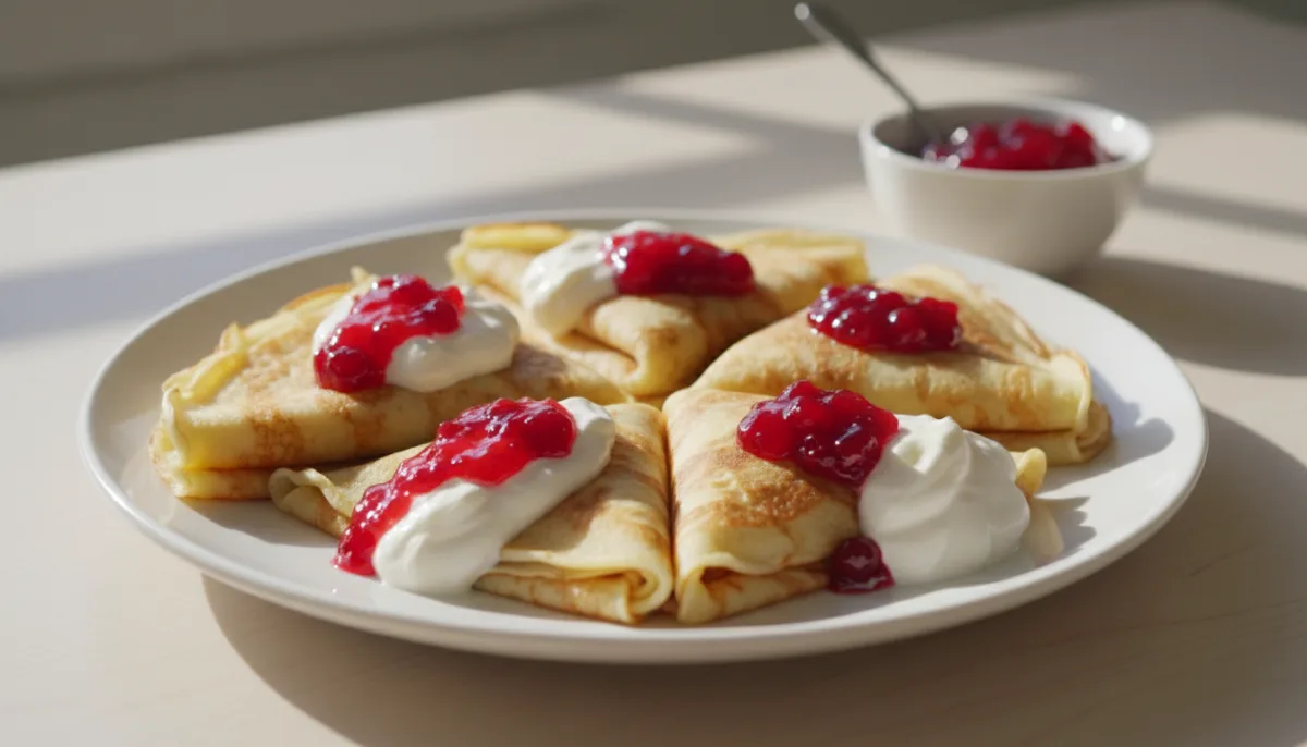 Pankeka Suedeze me Reçel Lingonberry dhe Krem Pana