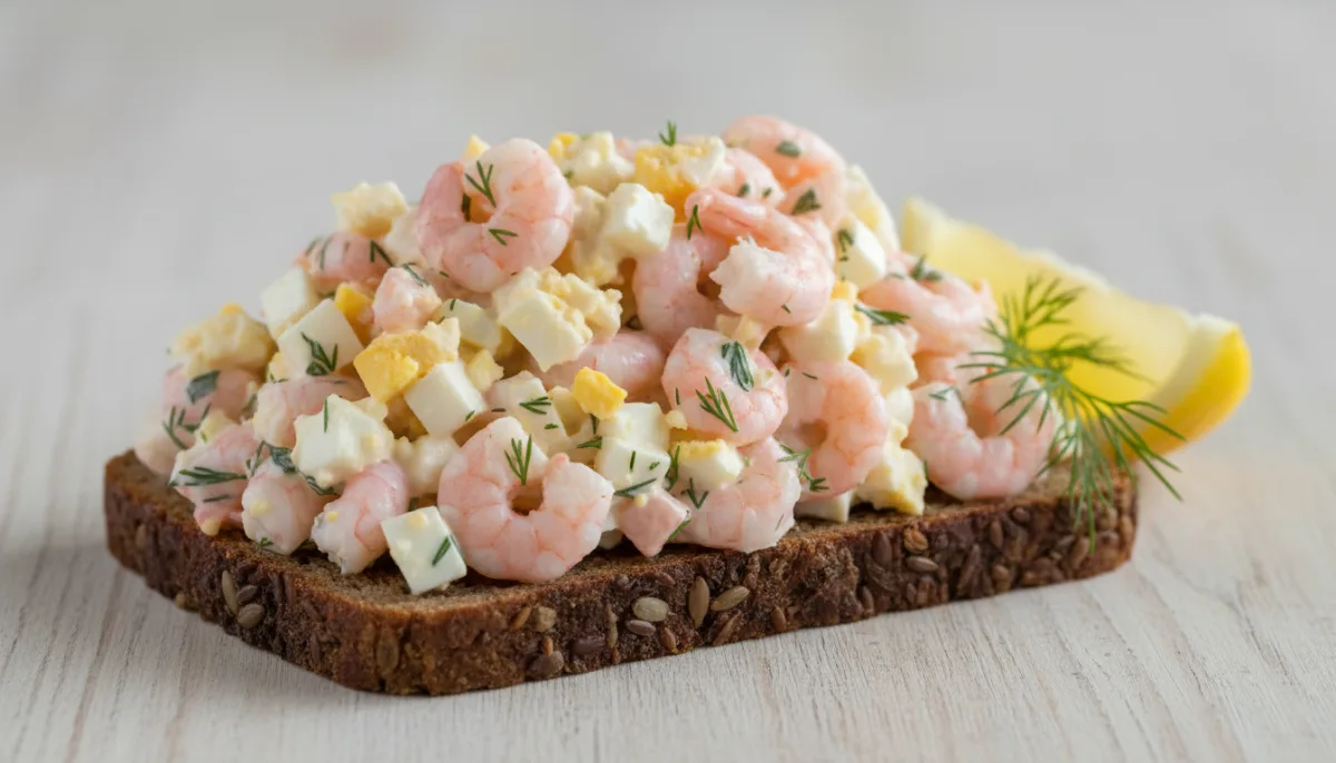 Schwedisches Krabben-Eiersalat-Sandwich mit Dill und Mayonnaise
