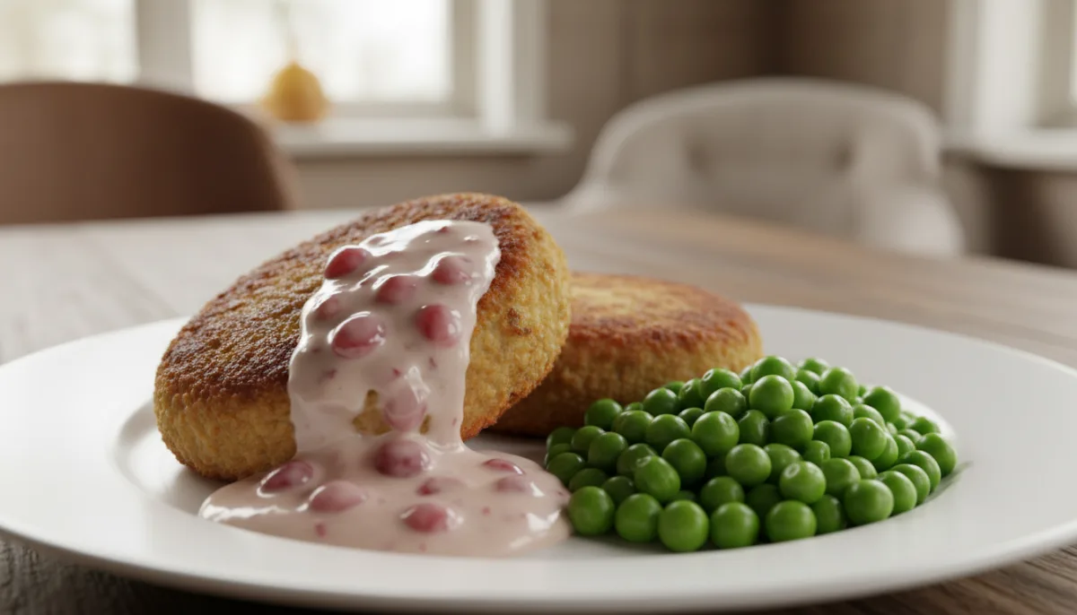 Swedish Wallenbergare with Lingonberry Cream Sauce and Green Peas