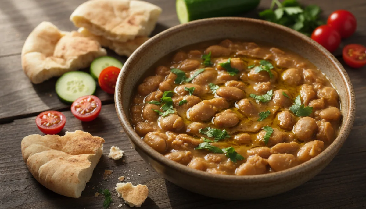 Gjellë Siriane me Fasule Fave, Limon dhe Vaj Ulliri (Ful Medames)