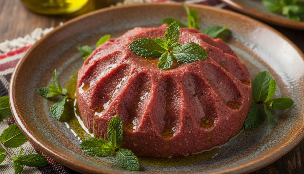 Syrisches Kibbeh Nayyeh mit frischer Minze und Olivenöl