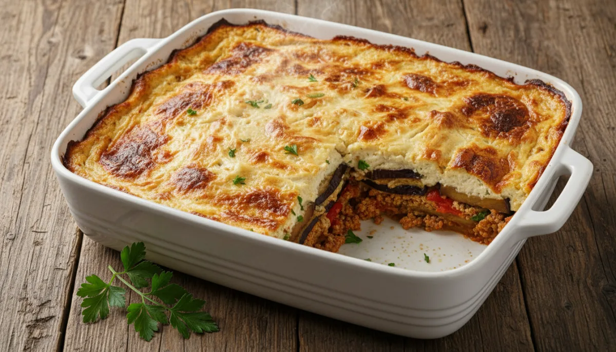 Moussaka Siriana di Agnello e Melanzane con Besciamella