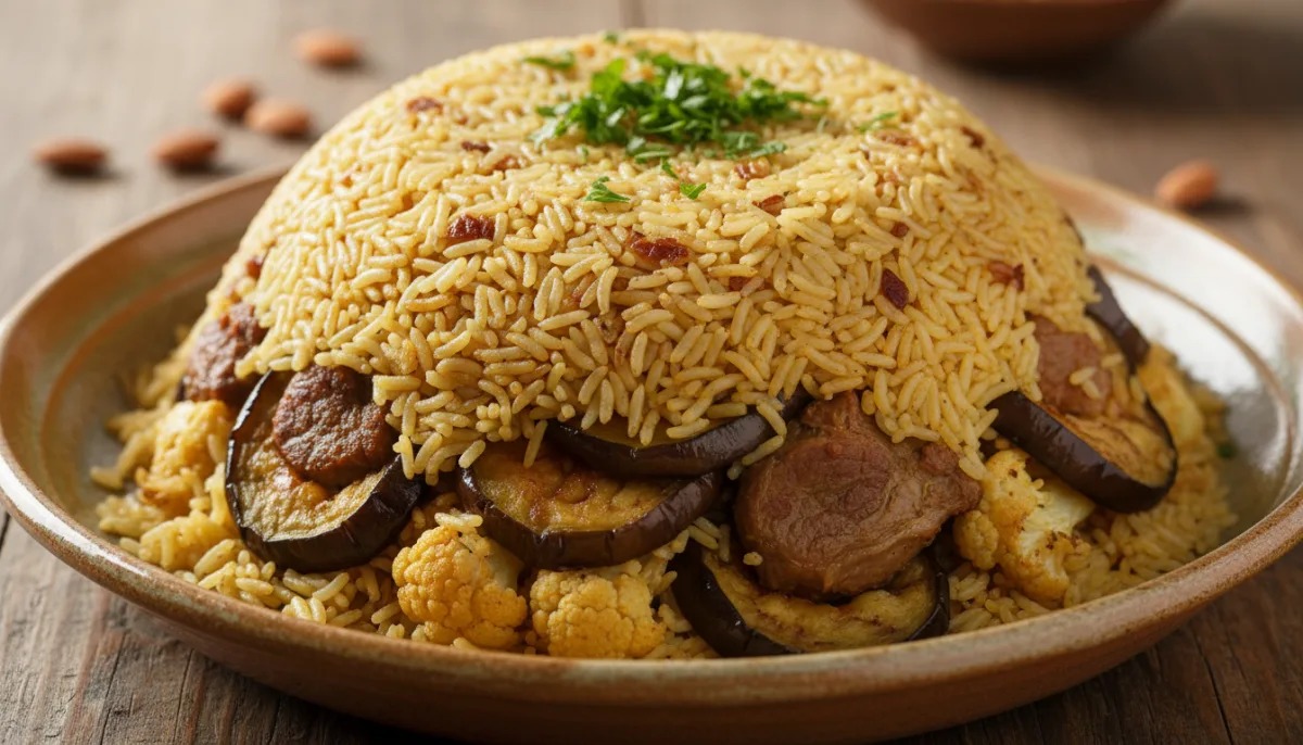 Syrian Maqluba: Upside-Down Rice with Eggplant, Cauliflower, and Lamb