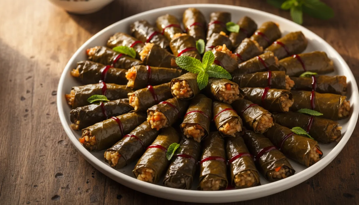 Syrian Yalanji: Vegetarian Stuffed Grape Leaves with Pomegranate Molasses
