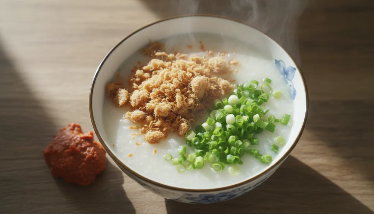 Congee Tajvanez me Tofu të Fermentuar dhe Fije Derri