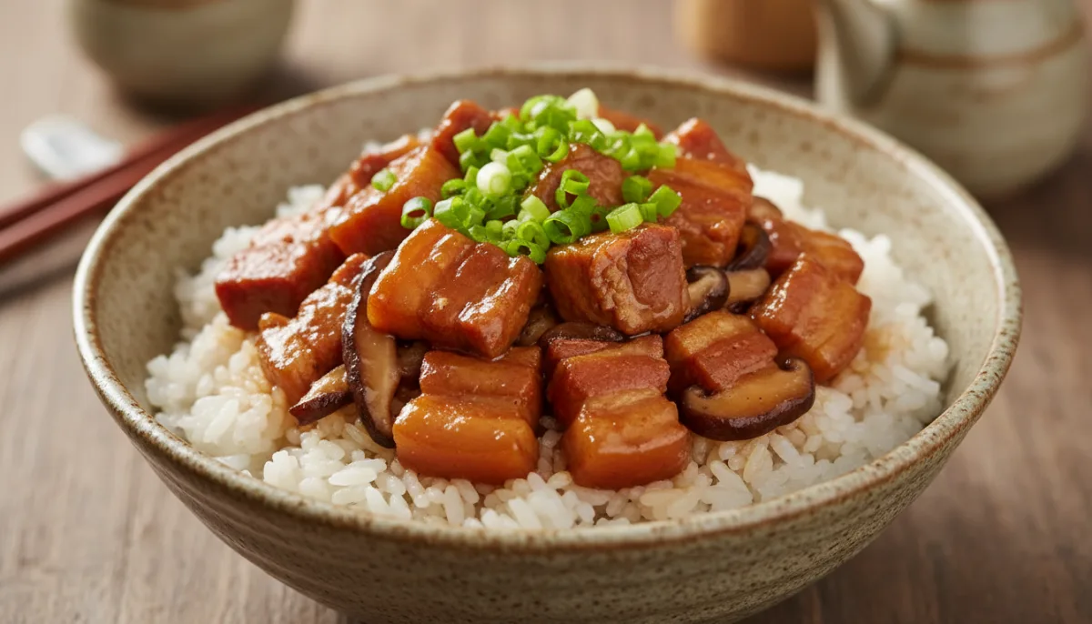 Riso Taiwanese con Maiale e Funghi (Lu Rou Fan)