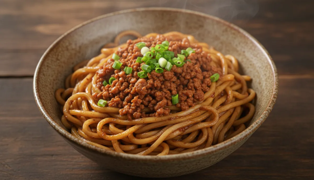 Nouilles Sèches Épicées Taïwanaises au Porc Haché (Gan Ban Mian)