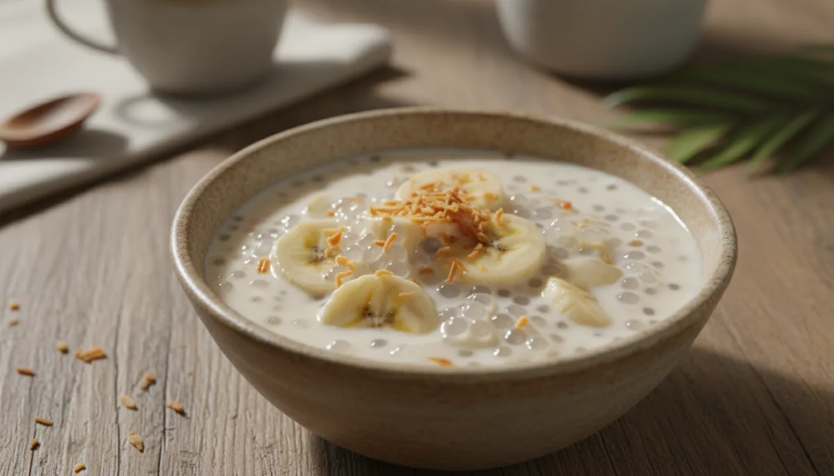 Pudín Tailandés de Plátano y Leche de Coco con Sagú