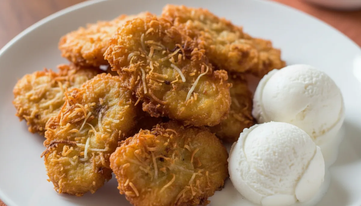 Buñuelos de Plátano Tailandeses con Helado de Coco (Kluay Tod)