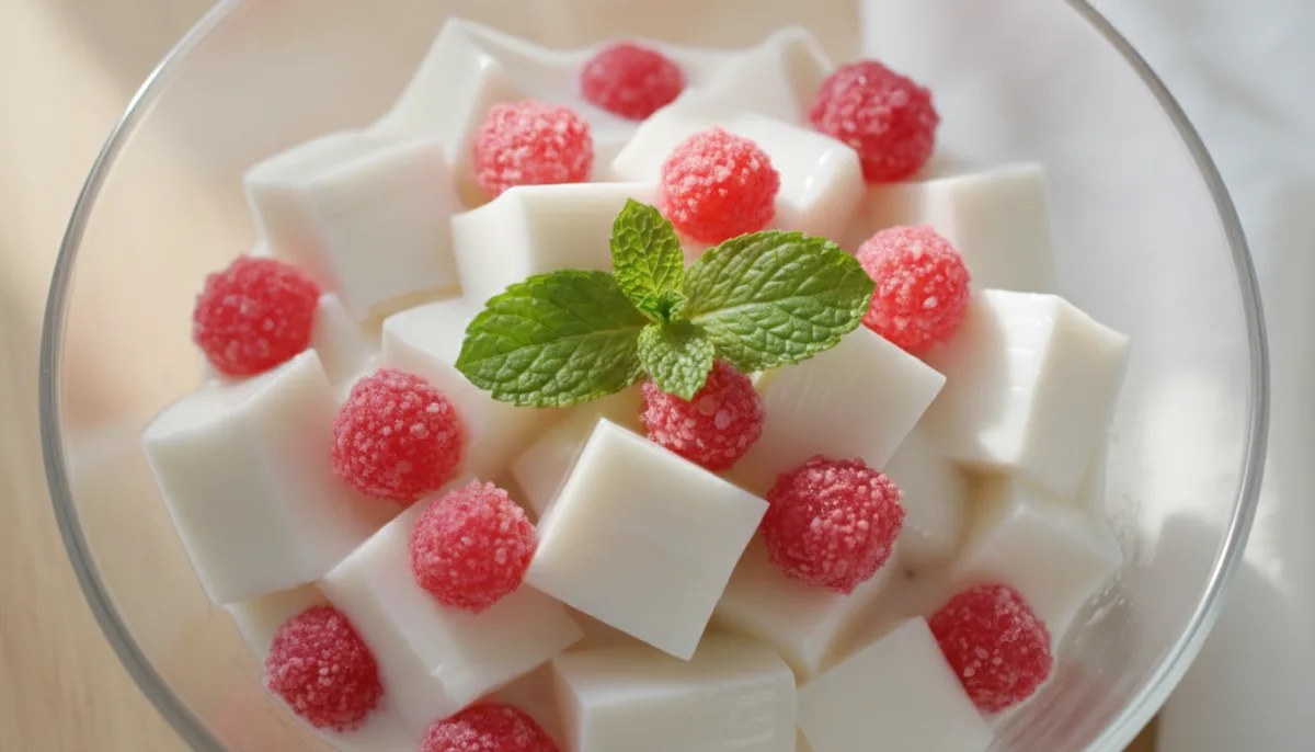 Gelatina de Coco Tailandesa con Castañas de Agua (Tub Tim Krob)