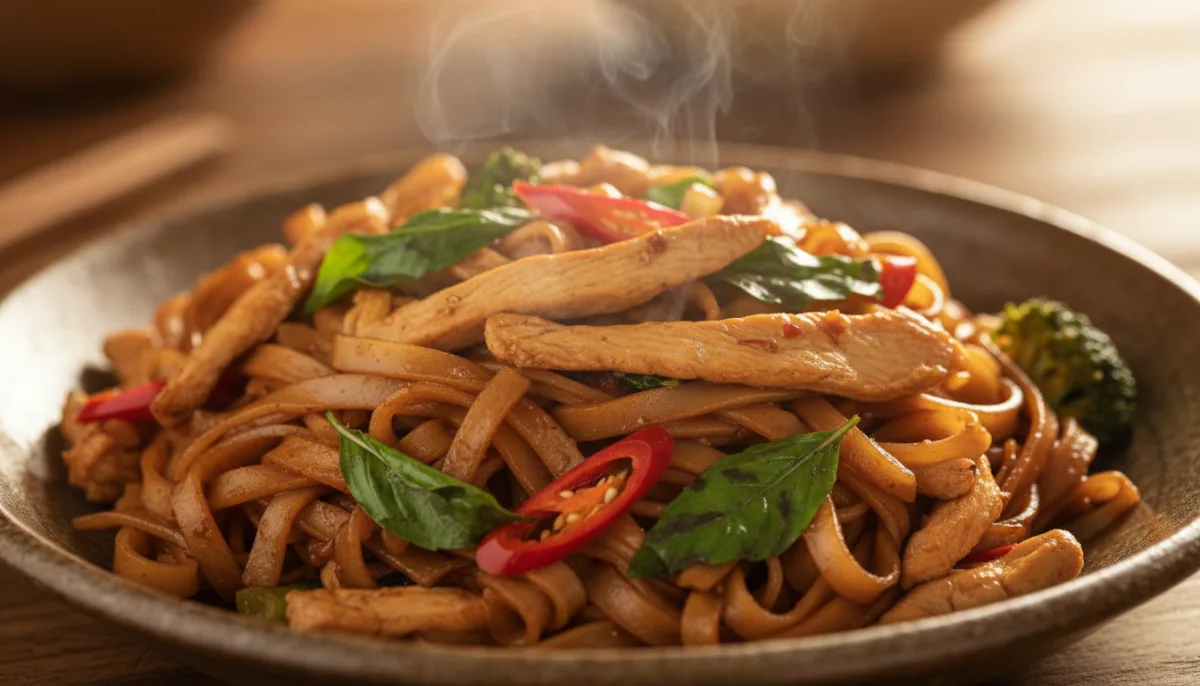 Pad Kee Mao Thai con Pollo e Basilico (Noodles Ubriachi)