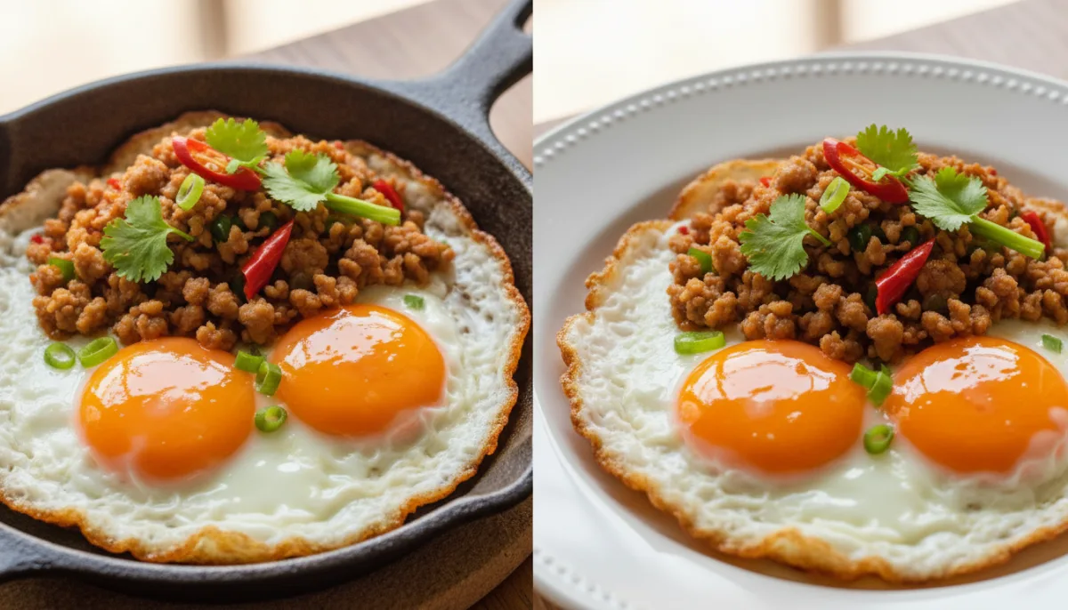 Vezë të Fërguara Tajlandeze me Mish Derri të Grirë dhe Spec Djegës (Kai Krata)