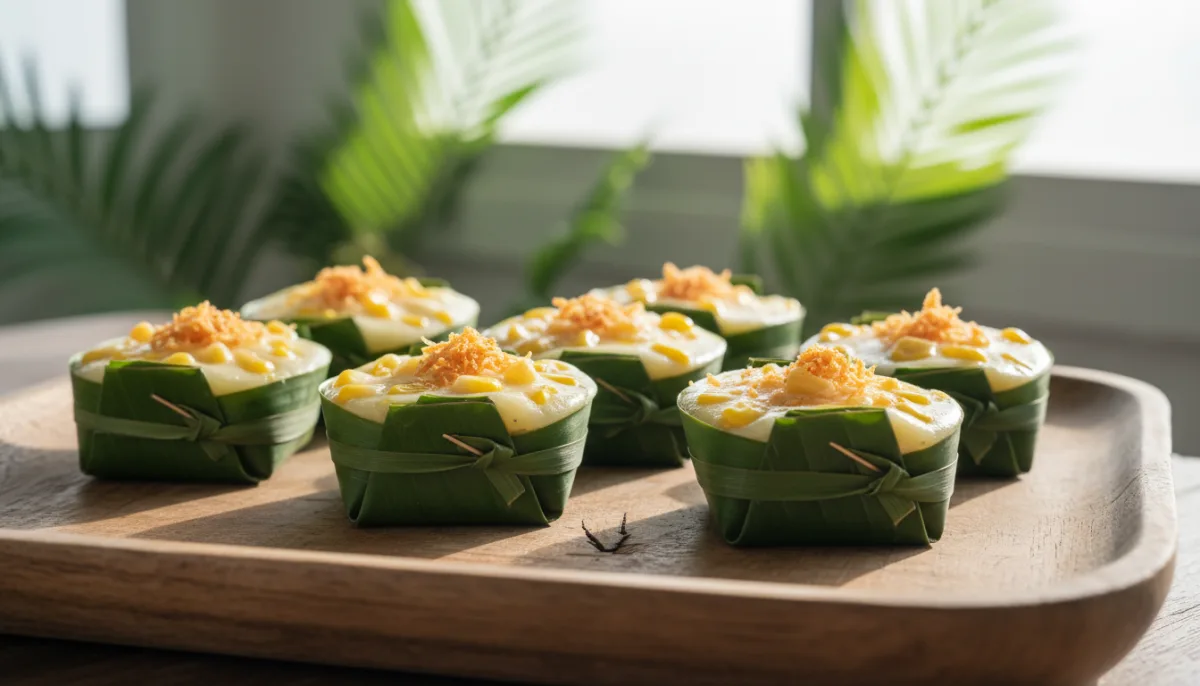 Puding Tajlandez i Avulluar me Qumësht Kokosi dhe Misër (Khanom Sod Sai Khao Pod)