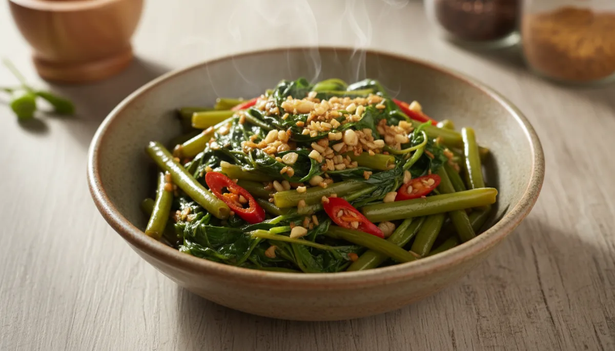 Morning Glory Saltata alla Thai con Aglio e Peperoncino