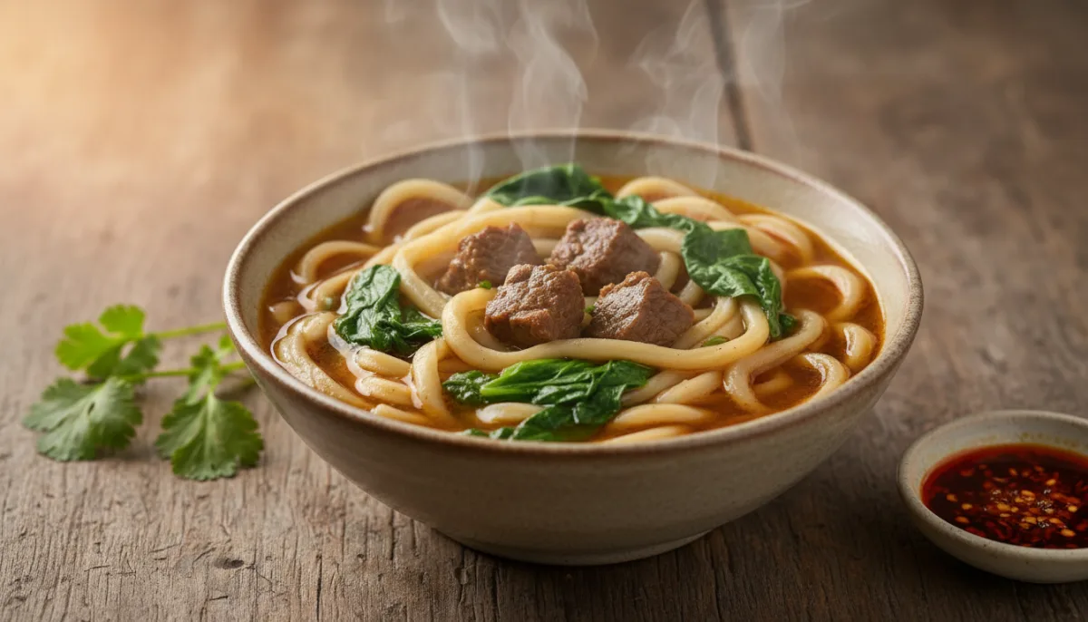 Hearty Tibetan Gyathuk: Hand-Pulled Noodle Soup with Beef and Spinach