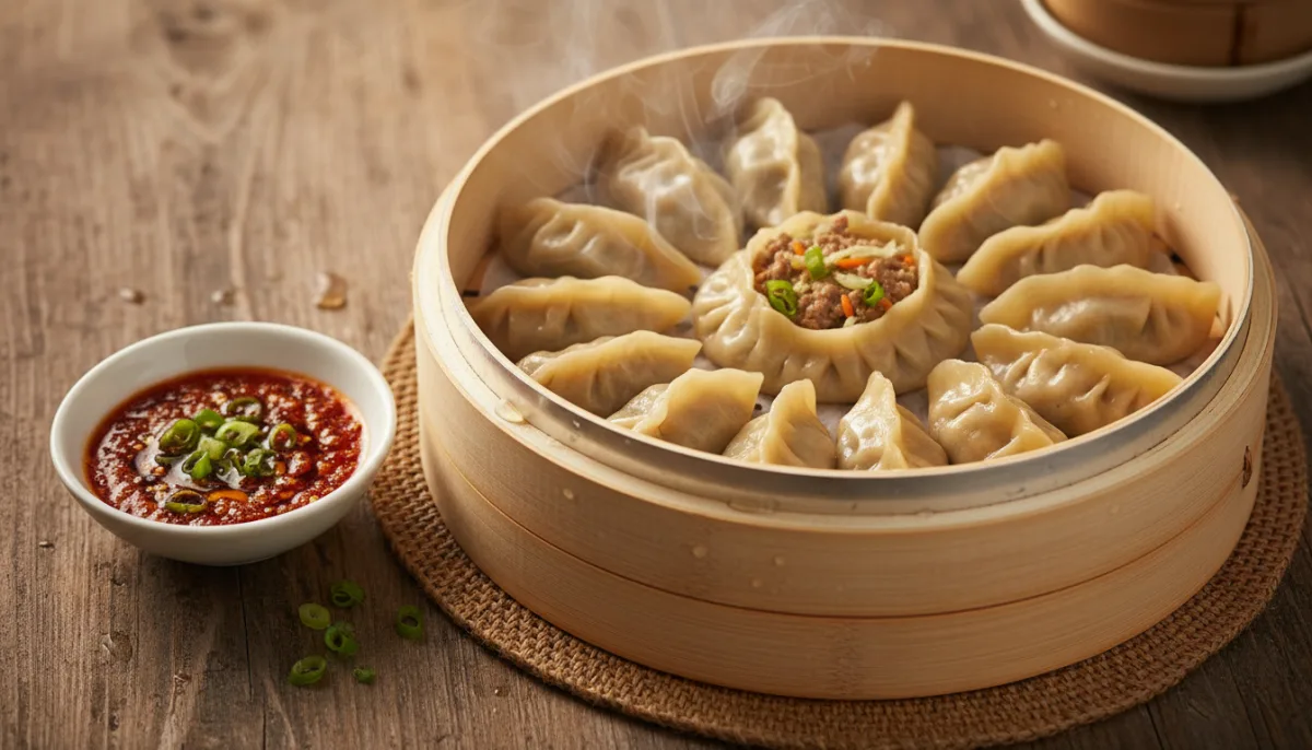 Momo Tibetiane me Mish Qengji dhe Perime, me Salcë Pikante Hudhre