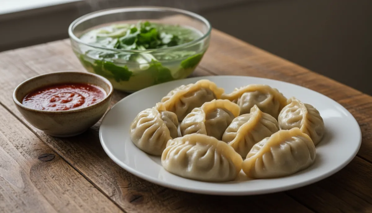 Tibetan Momos with Fiery Chili Sauce and Clear Broth