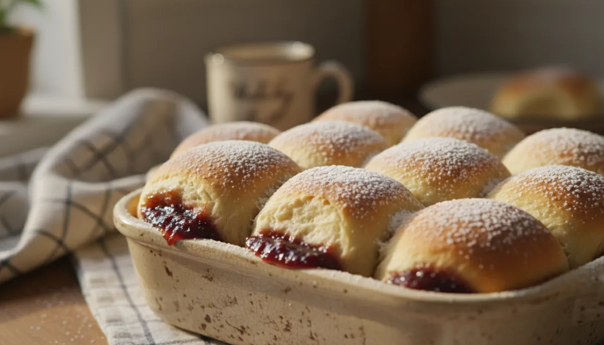 Traditional Czech Buchty (Sweet Yeast Buns) with Plum Jam Filling