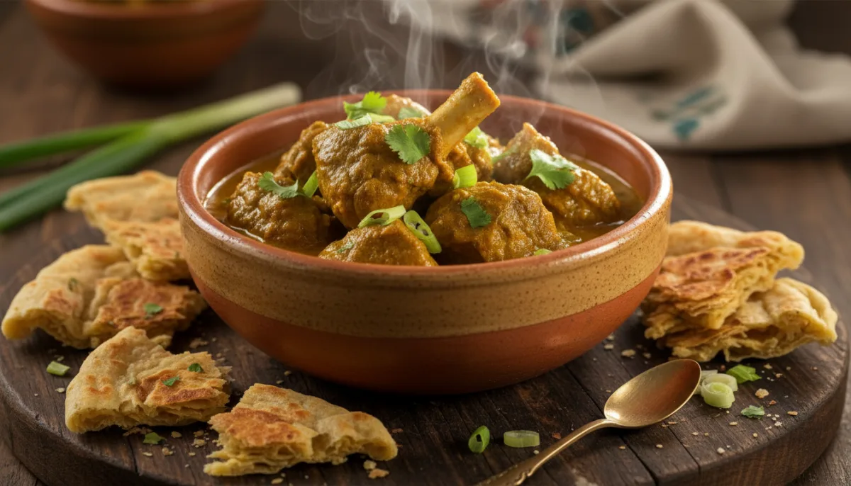 Trinidadian Curried Goat with Buss-Up Shut Roti