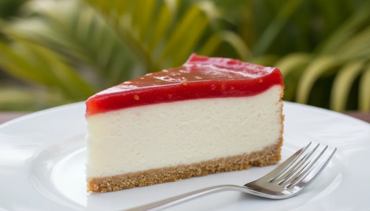Cheesecake de Guayaba Caribeño con Base de Galleta Graham y Glaseado de Guayaba