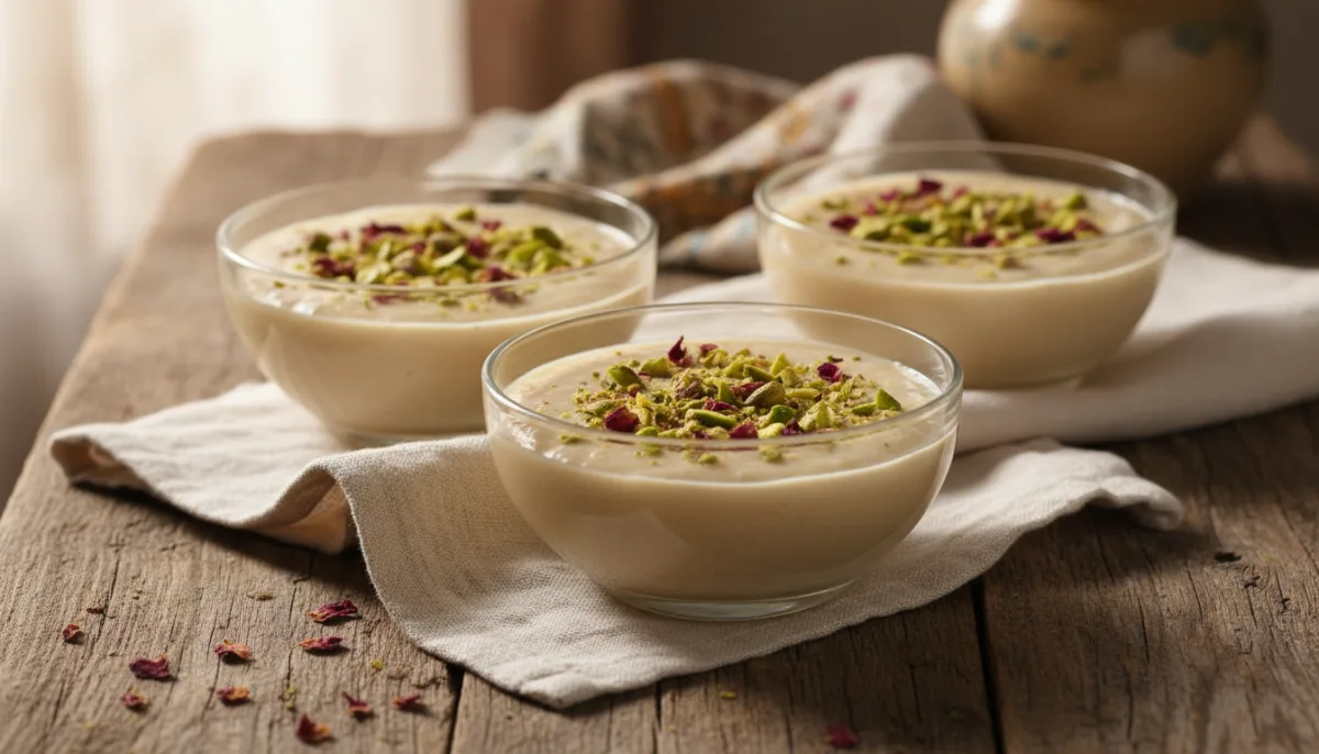 Pudín Tunecino de Almendras y Agua de Rosas (Assidat Zgougou)