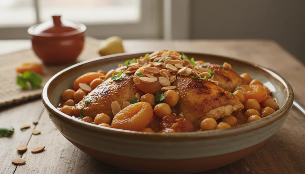 Stufato Tunisino di Pollo e Ceci con Albicocche e Mandorle