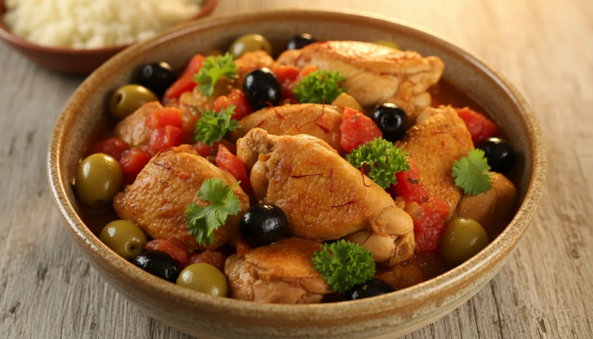 Stufato Tunisino di Pollo e Olive con Zafferano ed Erbe Aromatiche