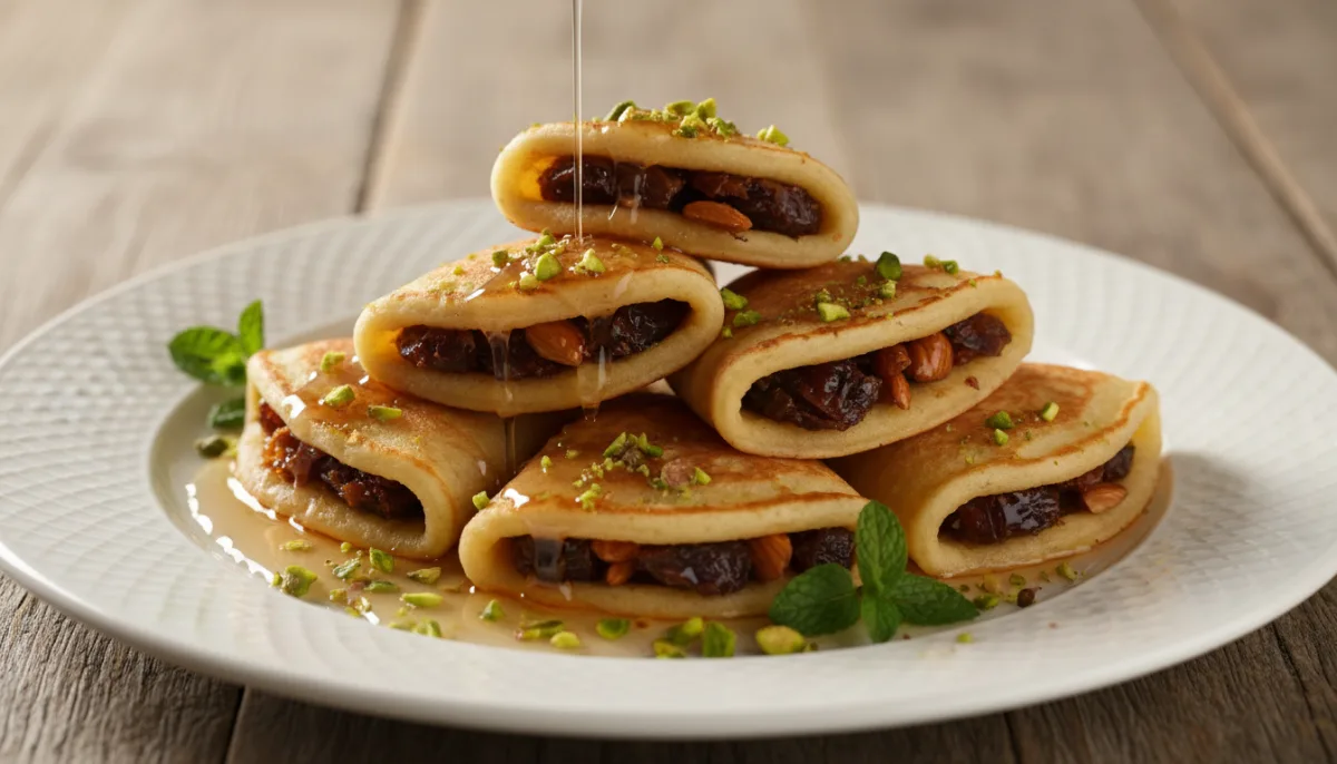 Tortitas Tunecinas Rellenas de Dátiles y Almendras con Almíbar de Agua de Rosas
