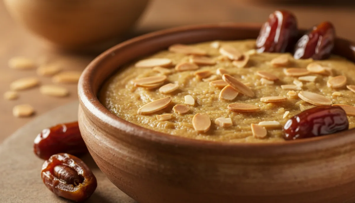 Pudín Tunecino de Sémola y Dátiles con Almendras Tostadas