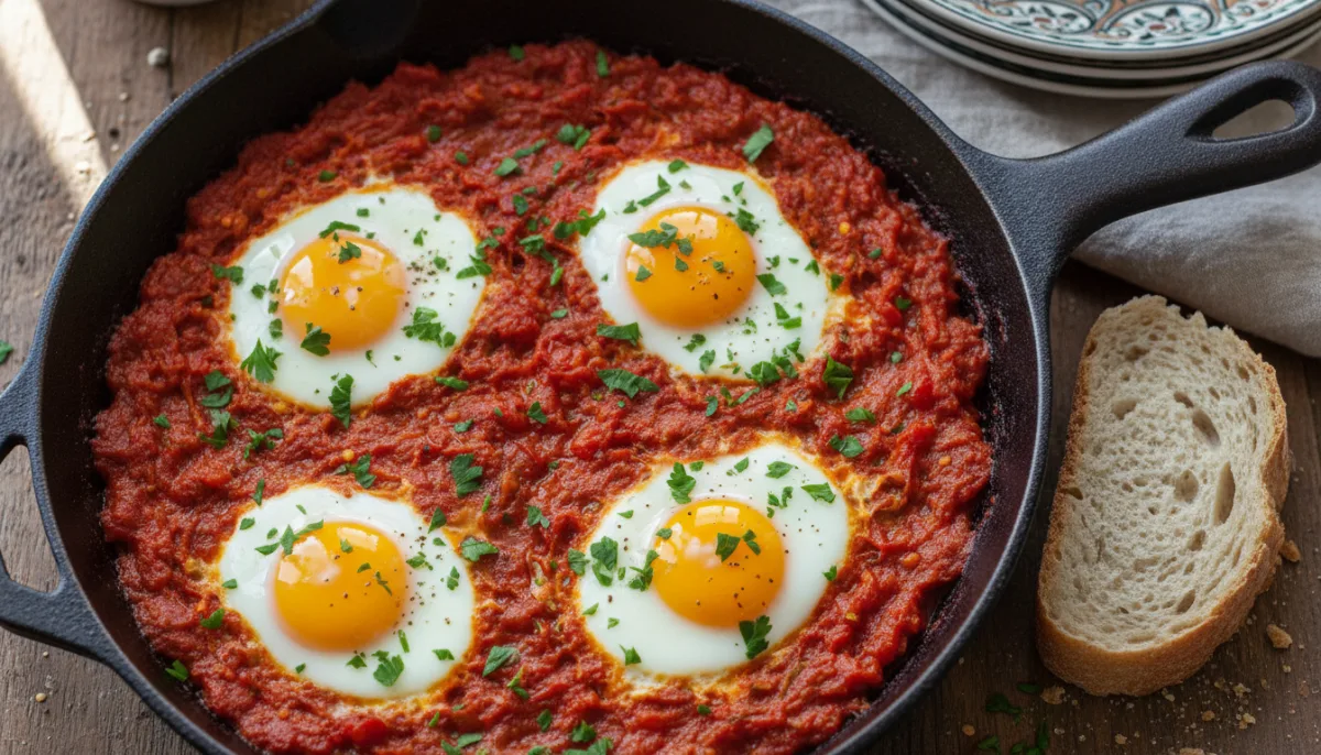 Tiganjja Tuniziane me Harissa dhe Vezë (Ojja)