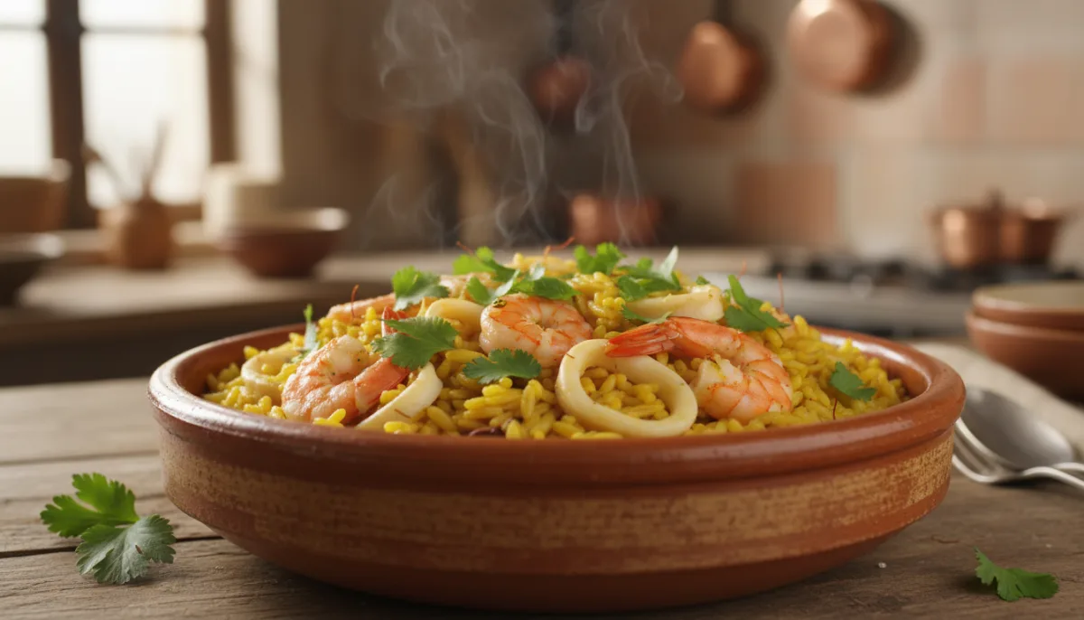 Pilaf Tunizian me Ushqim Deti dhe Orzo, me Shafran dhe Erëza