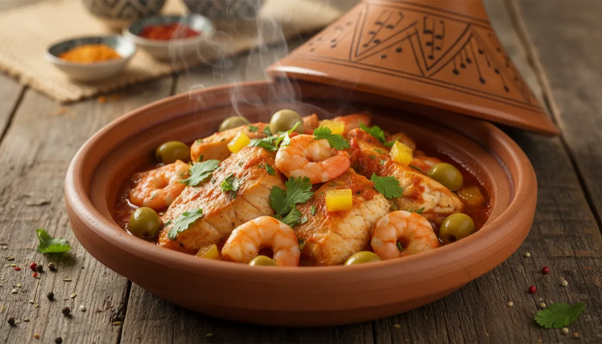 Tagine Tuniziane me Fruta Deti, Limon të Konservuar dhe Ullinj