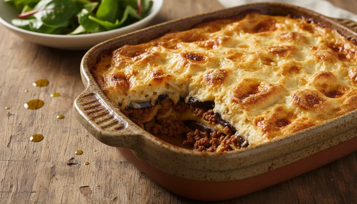 Gratin Tunizian me Mish Viçi të Erëzuar dhe Patëllxhan, me Salcë Beshamel