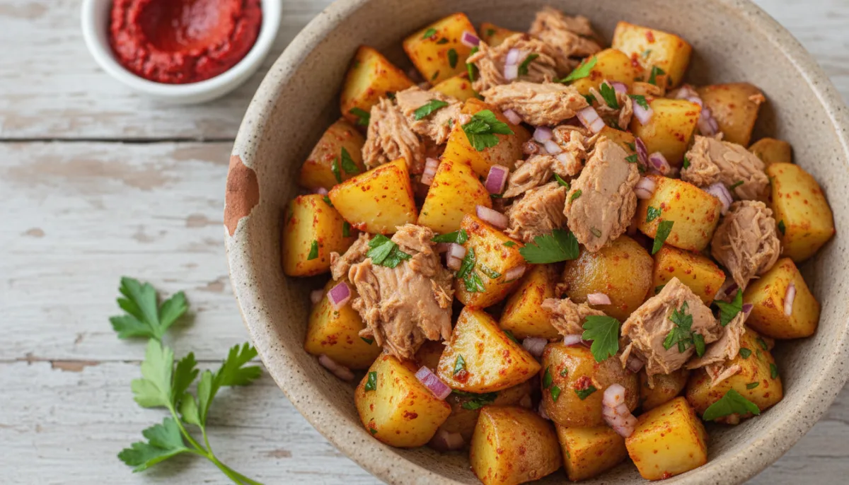 Sallatë Ton dhe Patatesh Tuniziane me Vinaigretë Harissa