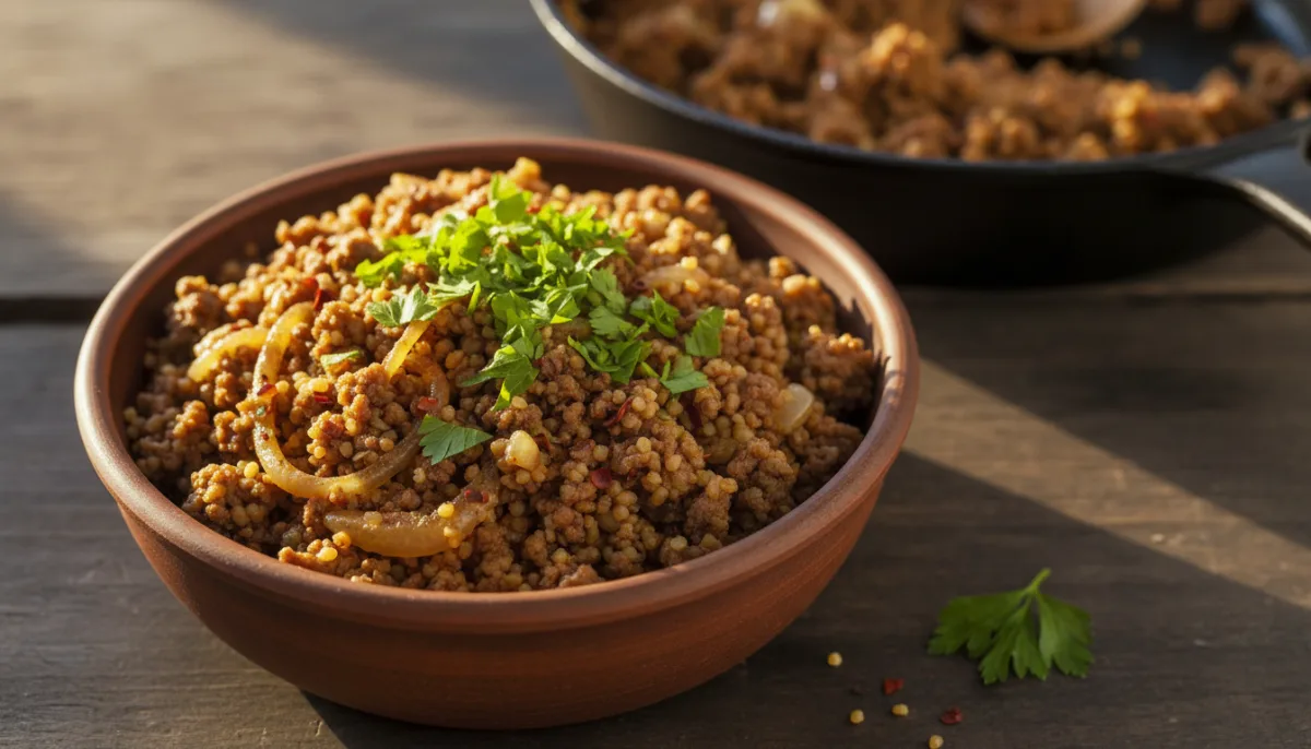 Turkish Ground Beef and Bulgur Skillet