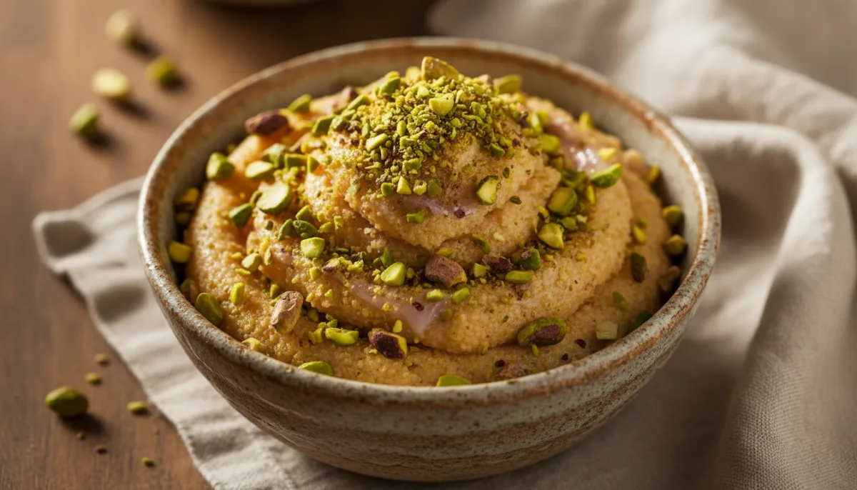 Pudín Turco de Sémola con Miel y Pistachos