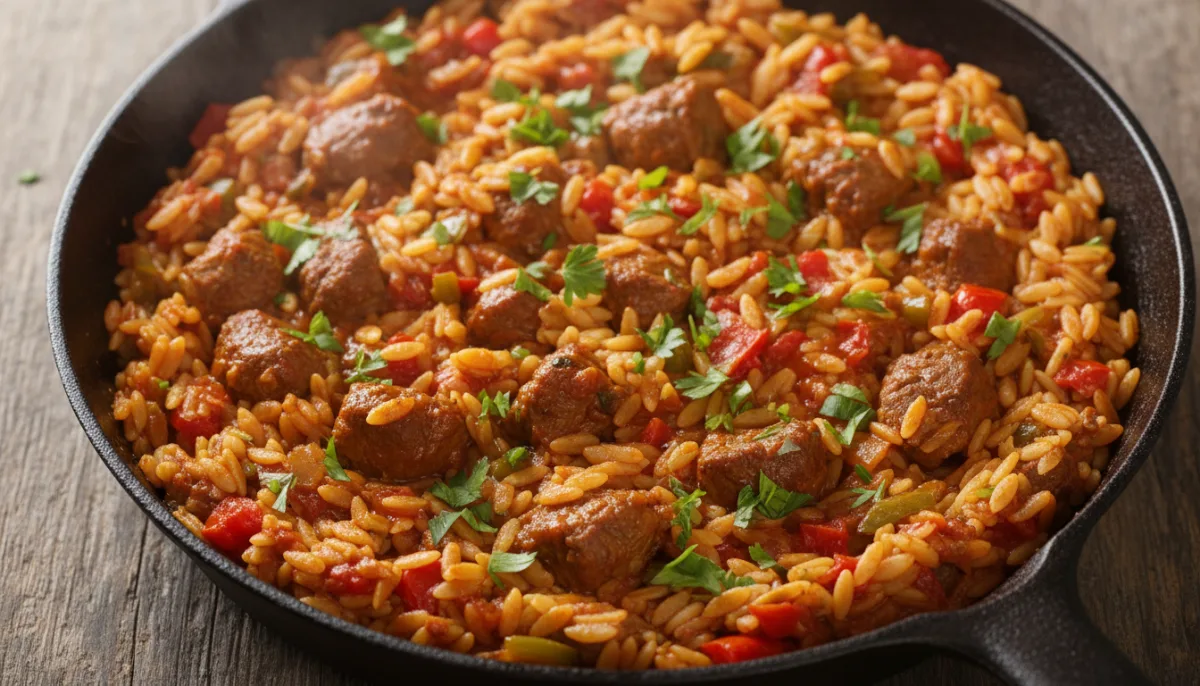 Turkish Lamb and Orzo Skillet (Arpa Şehriye Pilavı)