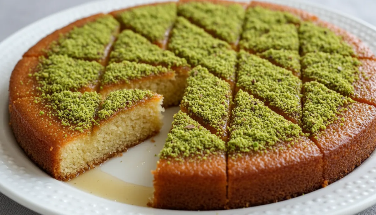 Turkish Pistachio Semolina Cake (Revani)